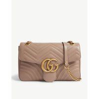 Gucci Women's Rose Pink Quilted GG Marmont Leather Shoulder Bag | Selfridges