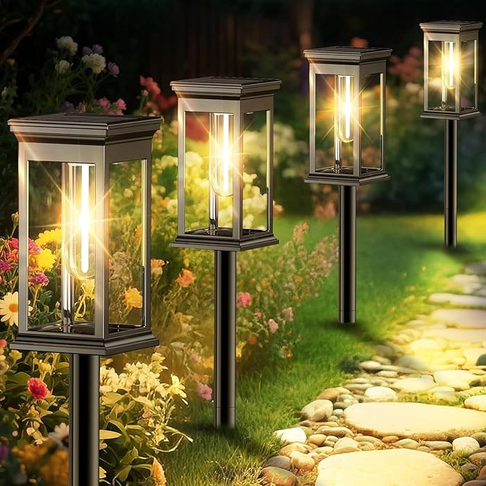 Solar Pathway Lights Outdoor Waterproof \u2013 8 Pack Bright Solar Powered Garden Lights with Aut... | Amazon (US)