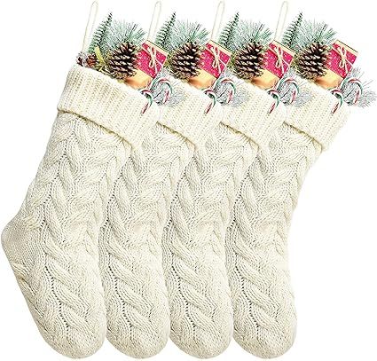 Kunyida Pack 4,14" Unique Ivory White Knit Christmas Stockings Style3 | Amazon (US)