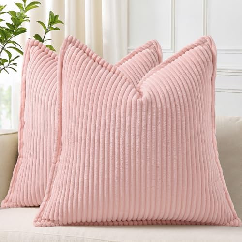 decorUhome Spring Corduroy Pink Throw Pillow Covers 18x18 Set of 2 Decorative Soft Boho Farmhouse... | Amazon (US)