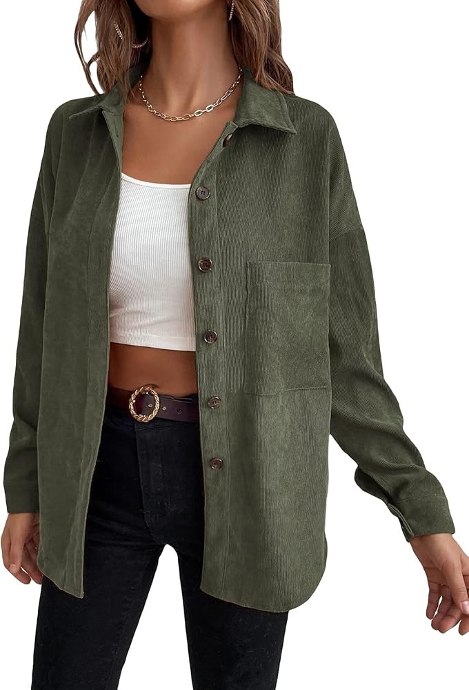 Floerns Women's Casual Long Sleeve Button Down Corduroy Shirt Blouse Top | Amazon (US)