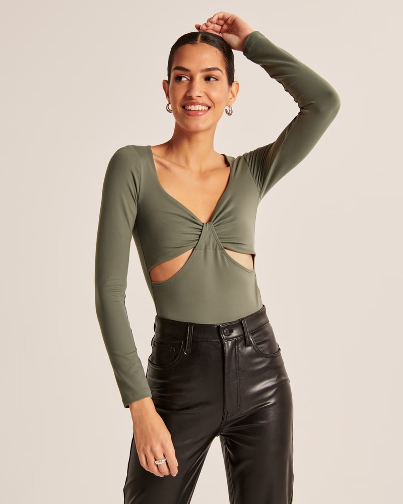 Double-Layered Seamless Fabric Cutout Bodysuit | Abercrombie & Fitch (US)