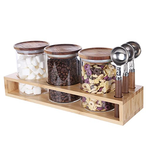 KKC HOME ACCENTS Sealed Glass Food Storage Jars with Scoop for Kitchen Counter,Glass Tea Canisters for Loose Tea,Ground Coffee,Bean,Sugar,Nut,Wooden Top Glass Containers with Spoons,25 Fluid-oz | Amazon (US)