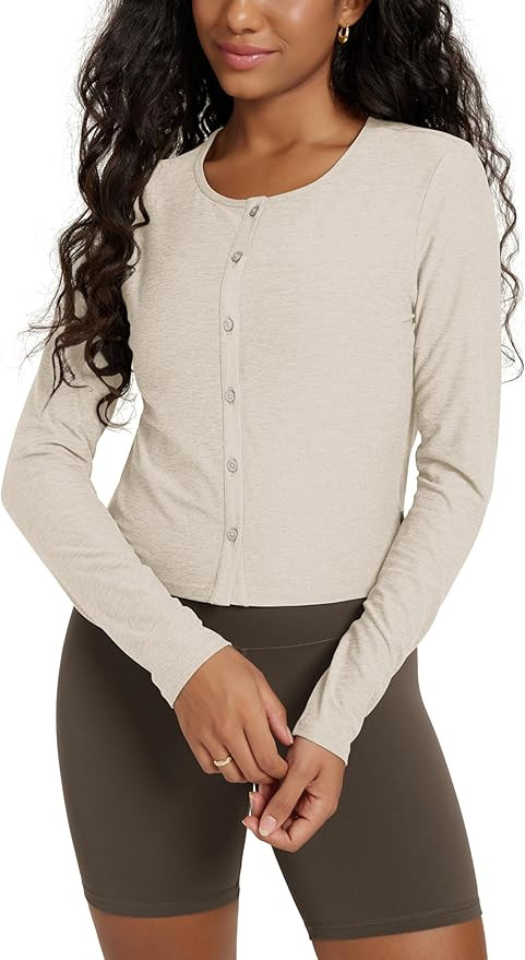ODODOS Women's Cardigan - Ultra Soft Stratum Tech Performance Long Sleeve Crop UPF 50+ Button Dow... | Amazon (US)