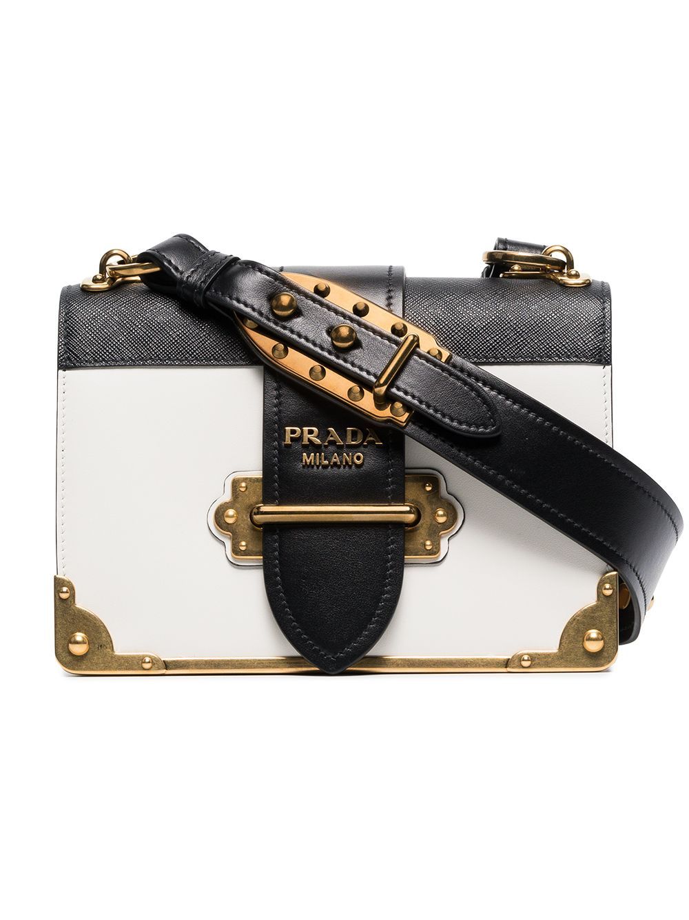 Prada black and white cahier leather bag | FarFetch Global