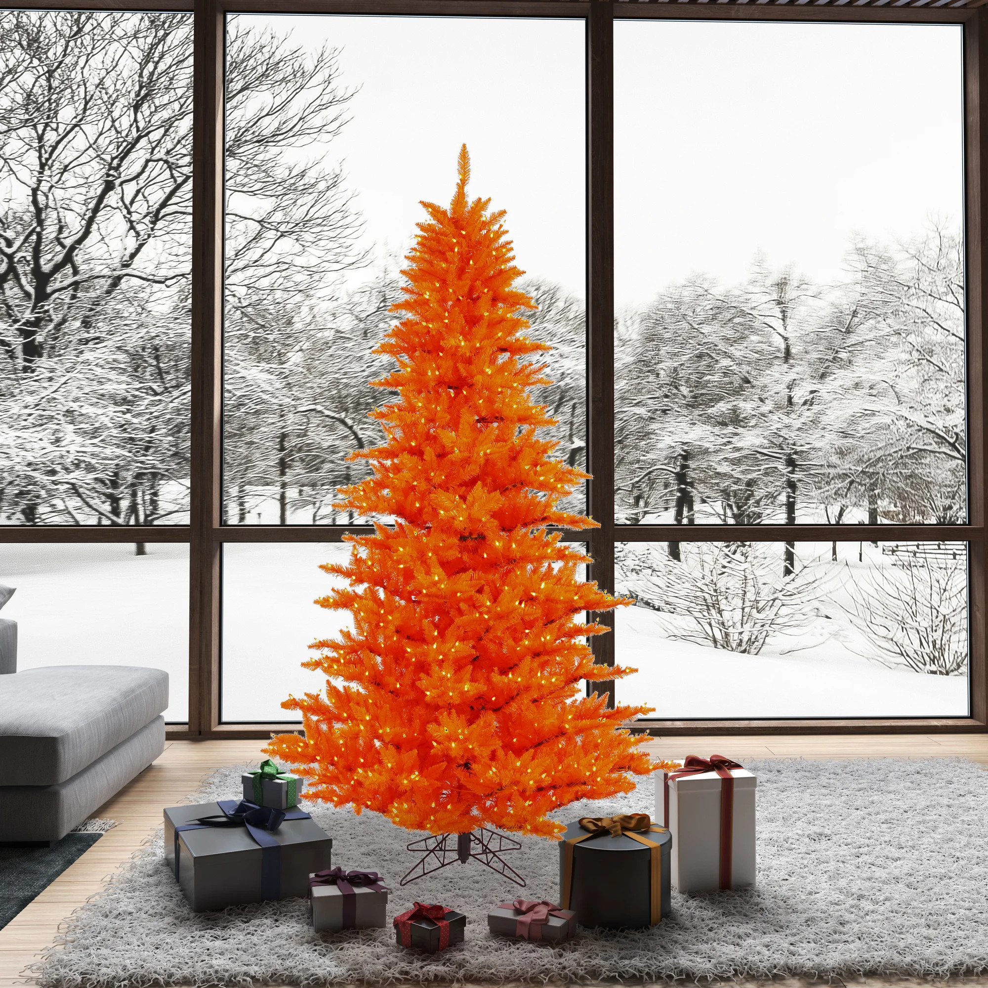 Orange Artificial Christmas Tree with LED Orange Lights with Stand with Stand | Wayfair North America