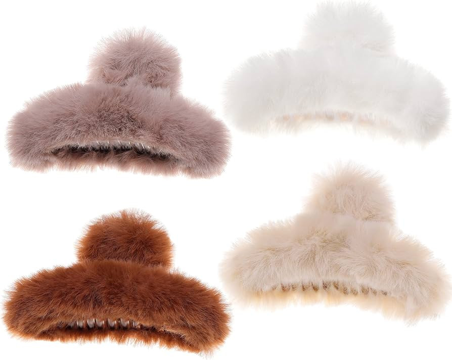 Toderoy 4PCS Faux Fur Claw Clip for Winter, 5.5 Inches Large Fuzzy Hair Claw for Thick Thin Hair,... | Amazon (US)