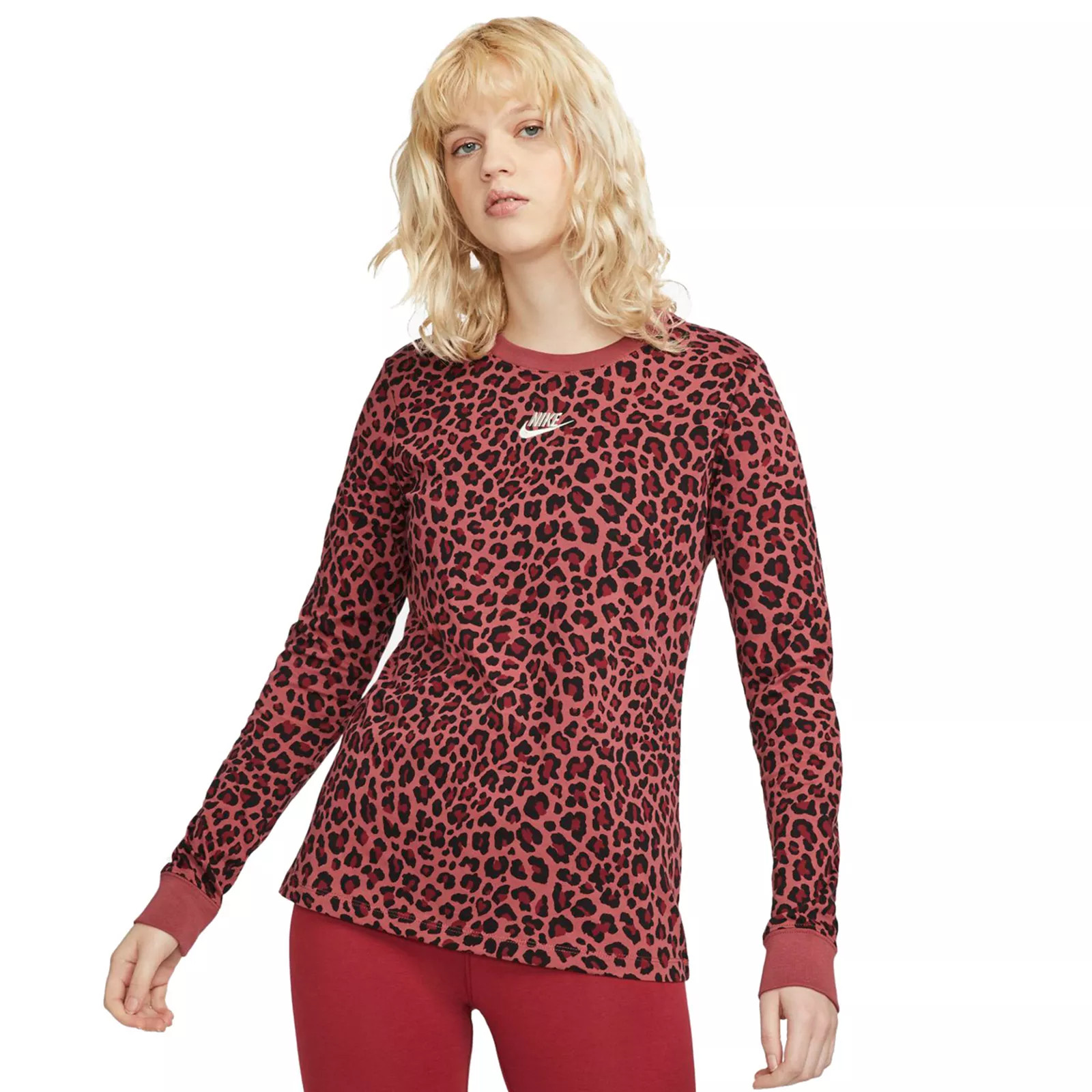 Women's Nike Sportswear Leopard Long-Sleeve Tee, Size: XS, Med Pink | Kohl's
