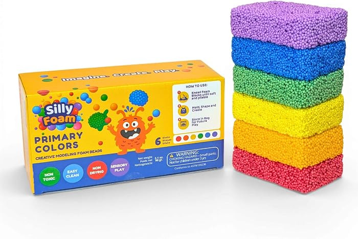Silly Foam, Creative Modeling Foam Beads, 1-Pack of 6 Primary Colors, Easy Clean Up, Perfect for ... | Amazon (US)