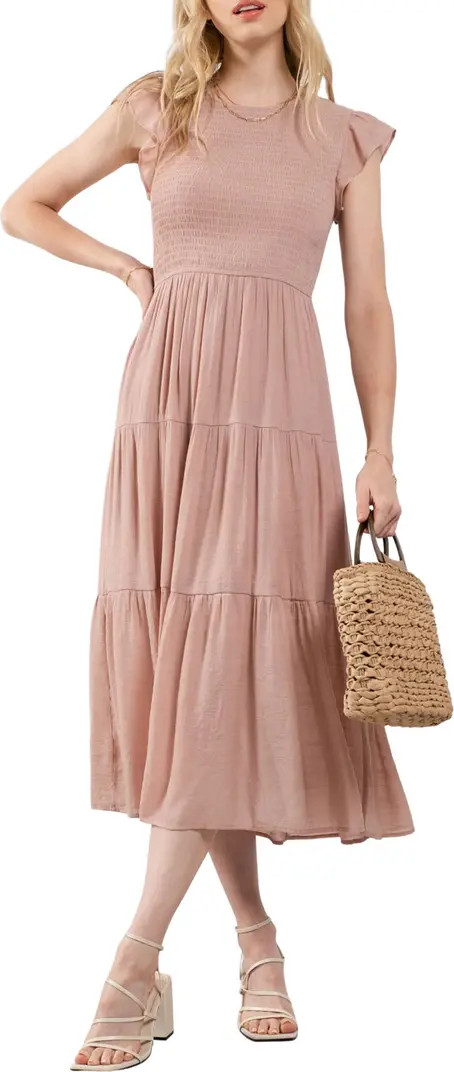 Flutter Sleeve Smocked Tiered Midi Dress | Nordstrom Rack