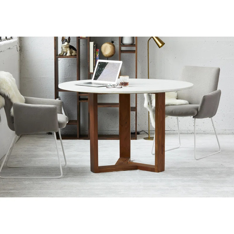 Hollins Round Marble Top Solid Wood Base Dining Table | Wayfair North America