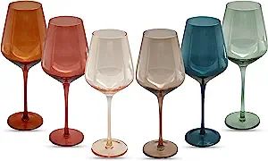 Saludi Colored Wine Glasses, 16.5oz (Set of 6) Stemmed Multi-Color Glass - Great for all Wine Typ... | Amazon (US)