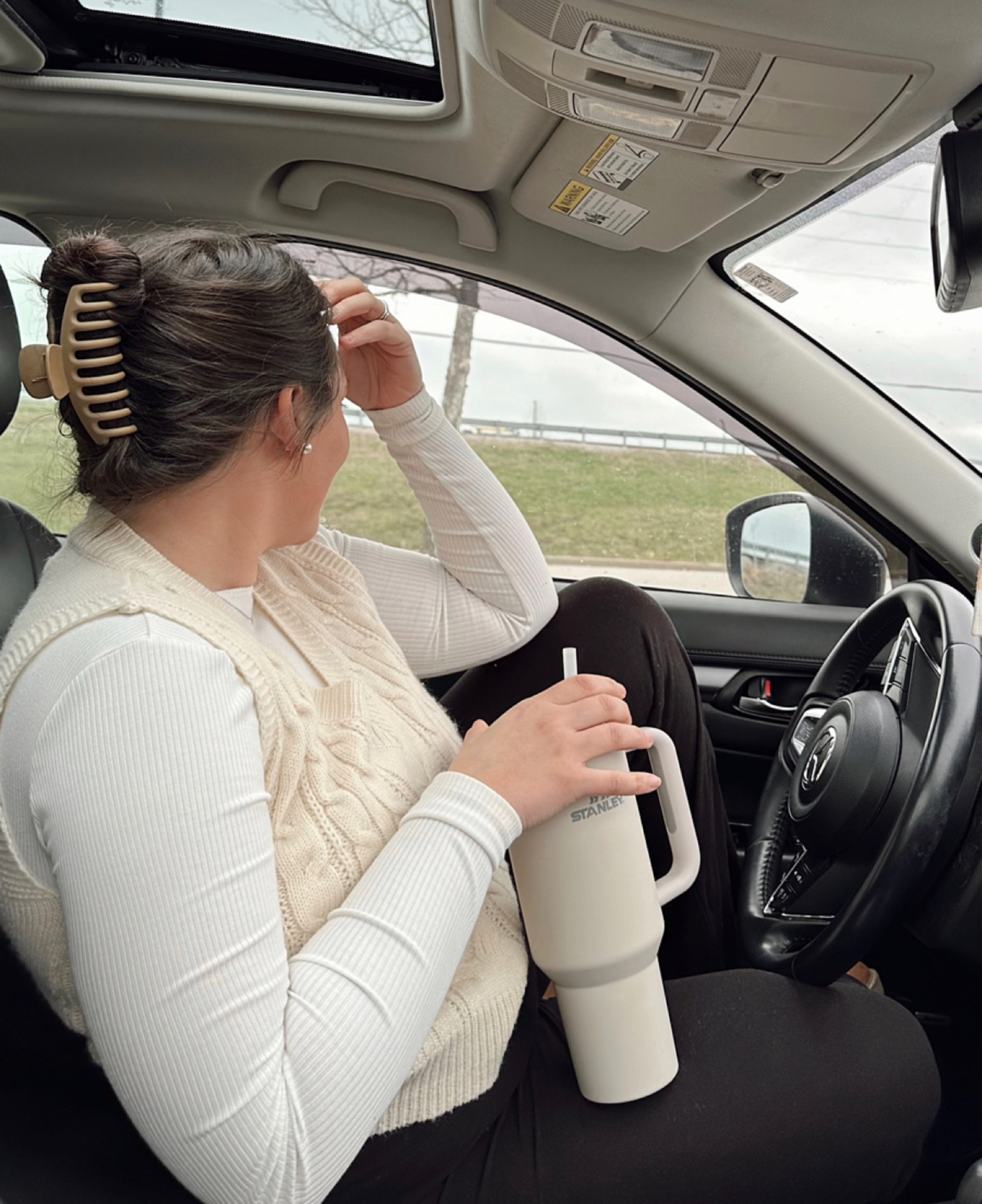 My favorite business casual work outfit + simple work outfit + work clothes + neutral outfit + sweater vest + Stanley cup + claw clip + shein outfit 

#LTKSeasonal #LTKstyletip #LTKFind