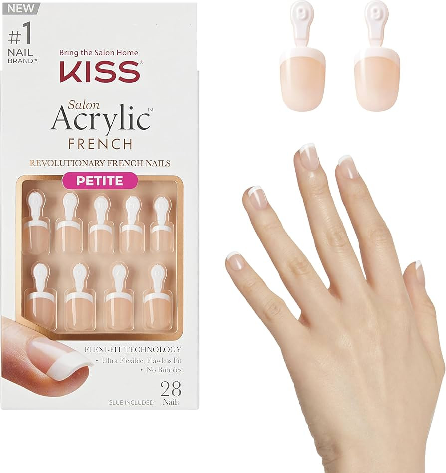 KISS Salon Acrylic, Press-On Nails, Nail glue included, 'Crush Hour', French, Petite Size, Squova... | Amazon (US)
