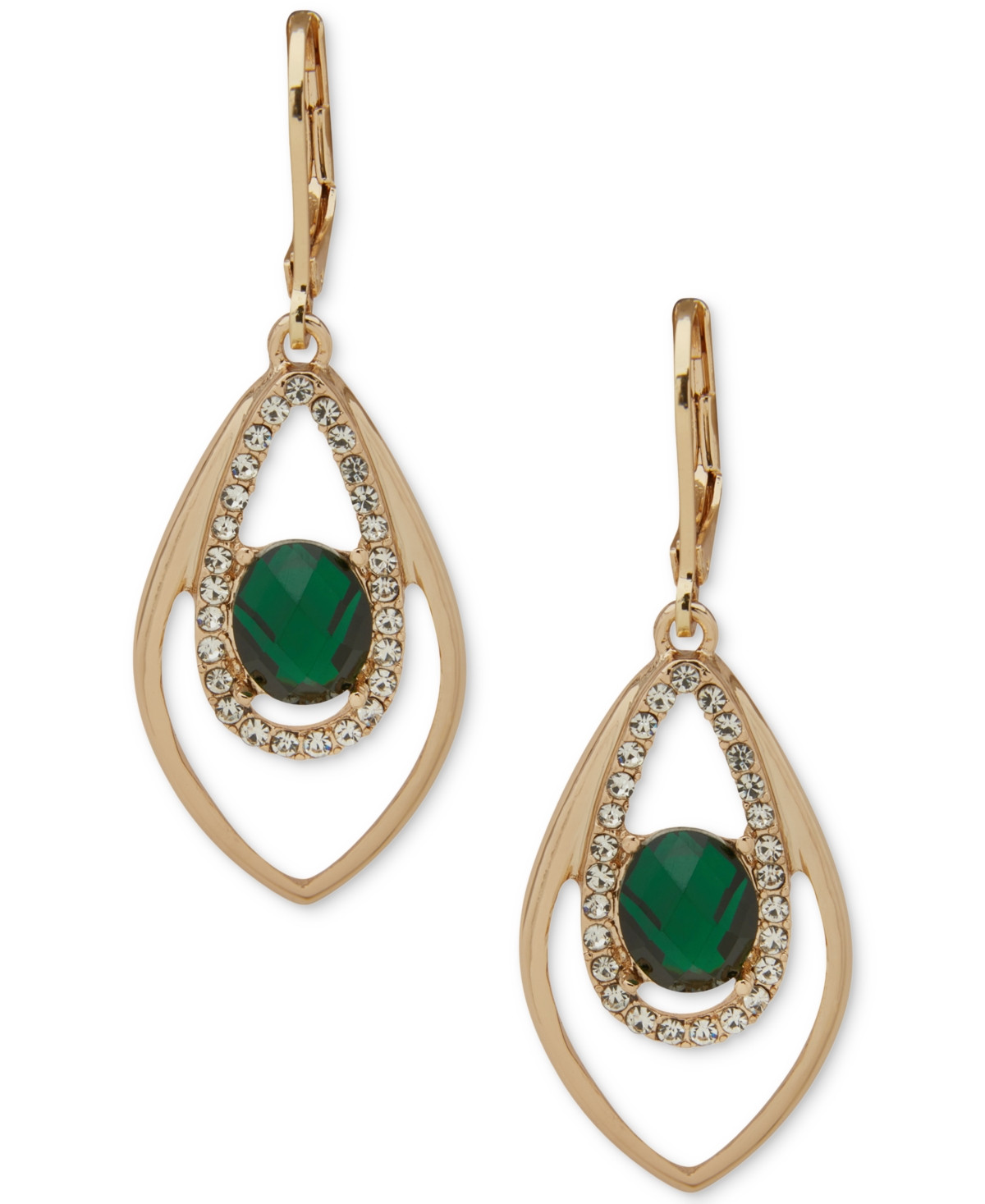 Anne Klein Crystal and Glass Stone Silver-Tone Navette Orbital Earrings - Green | Macy's