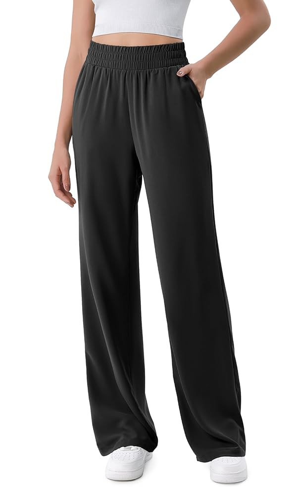 ODODOS Chiffon Flowy Wide Leg Pants for Women Lightweight High Waist Pull-On Pants with Pockets- ... | Amazon (US)