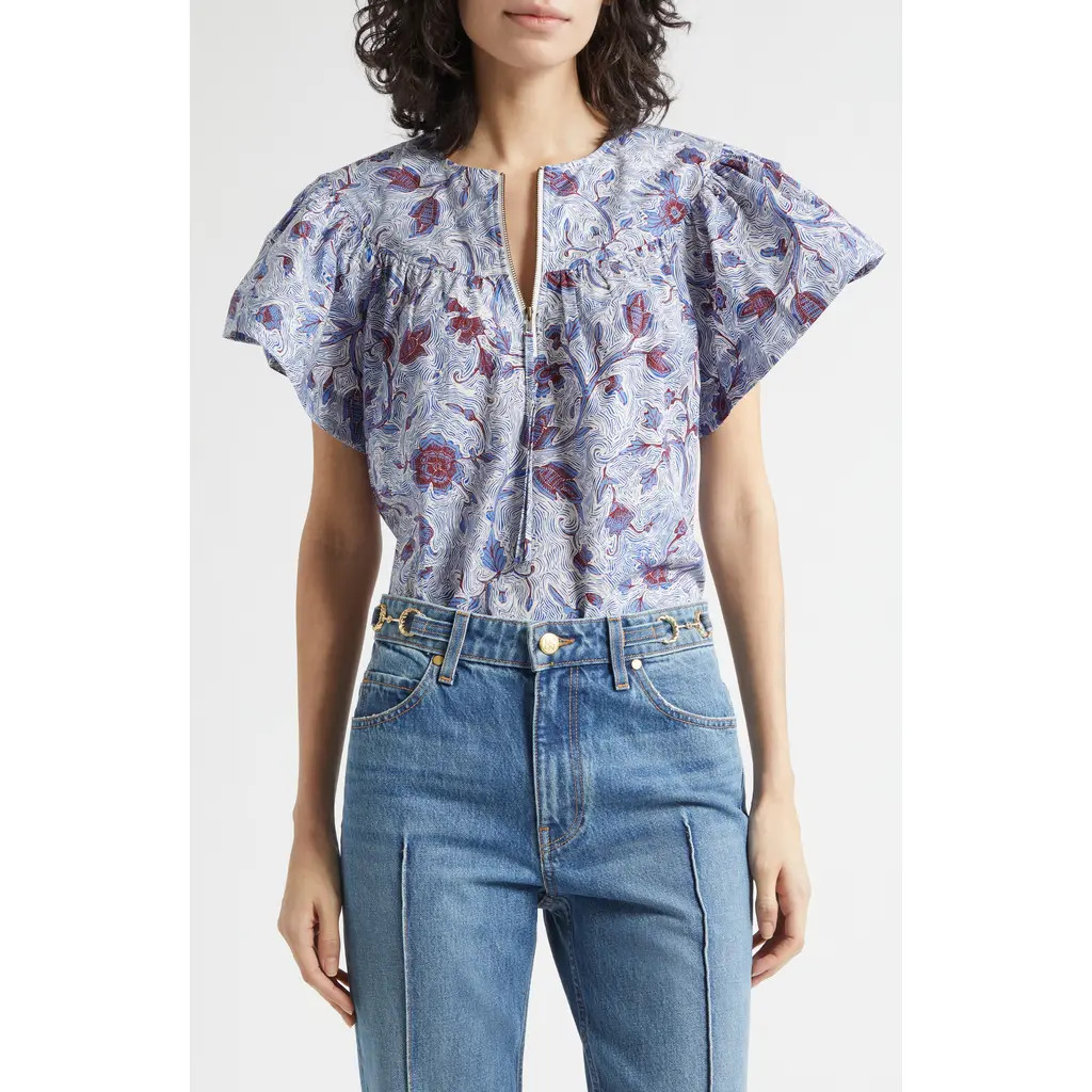Ulla Johnson Perline Floral Print Silk Top in Gardenia at Nordstrom, Size 6 | Nordstrom