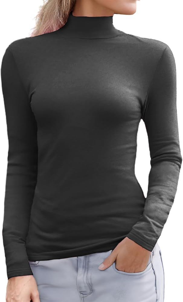Abardsion Women's Long Sleeve Mock Turtleneck Shirts 2025 Fleece Lined Base Layer Slim Fit Therma... | Amazon (US)