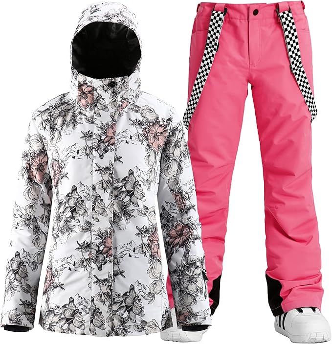 Women's Ski Jackets and Pants Set Snowboarding Snowsuit Snow Coat Hooded Waterproof Windproof | Amazon (US)