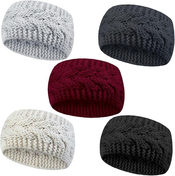 5pcs Winter Knit Headbands Women, Knitted Headband Thermal Knit Headbands Elastic Twist Chunky Tu... | Amazon (UK)