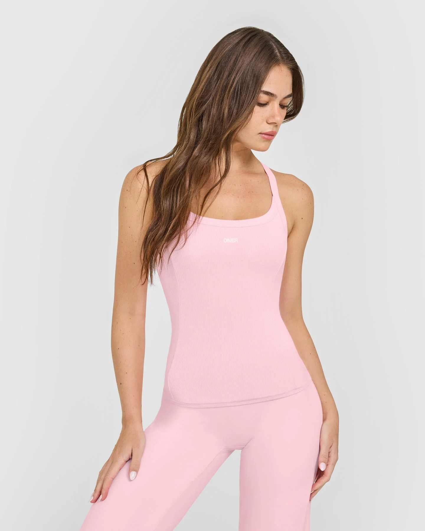 Mellow™ Rib Racer Back Vest with Built in Bra Shelf 
 Petal Pink | Oner Active (UK / US)