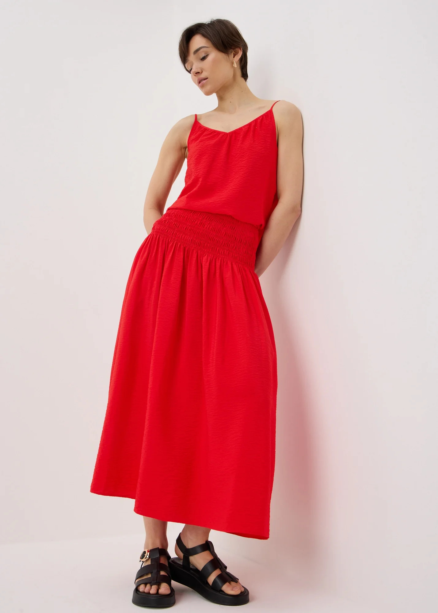 Red Shirred Waist Midaxi Skirt | Matalan (UK)