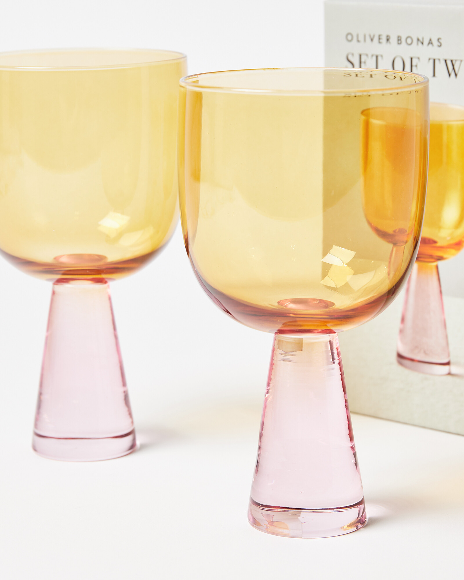 Yara Sculptural Yellow Wine Glasses Set of Two | Oliver Bonas | Oliver Bonas (Global)