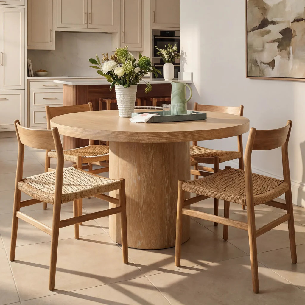 Elon 47" Solid Oak Round Pedestal Dining Table | Pop Maison