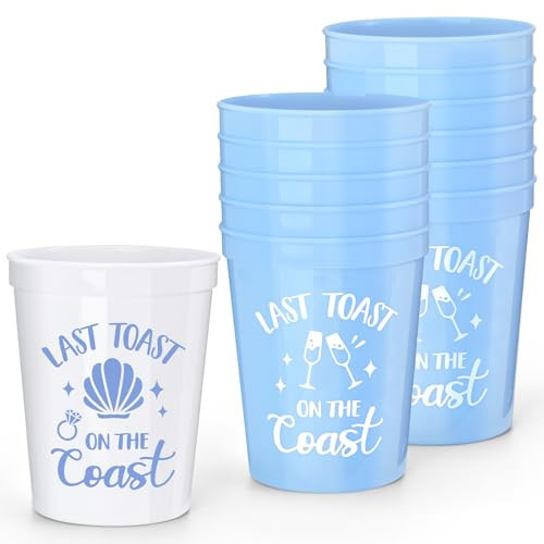 Tuitessine Last Toast On The Coasts Bachelorette Party Plastic Cups 12PCS Costal Stadium Cups Bridal Showers Party Favors Decorations Reusable Party Cups Supplies 16OZ | Amazon (US)
