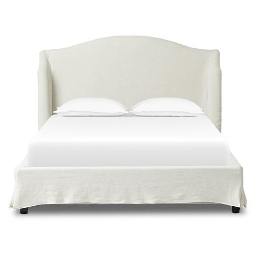 Maddie Modern Off White Upholstered Linen Slipcovered Wingback Bed - Queen | Kathy Kuo Home