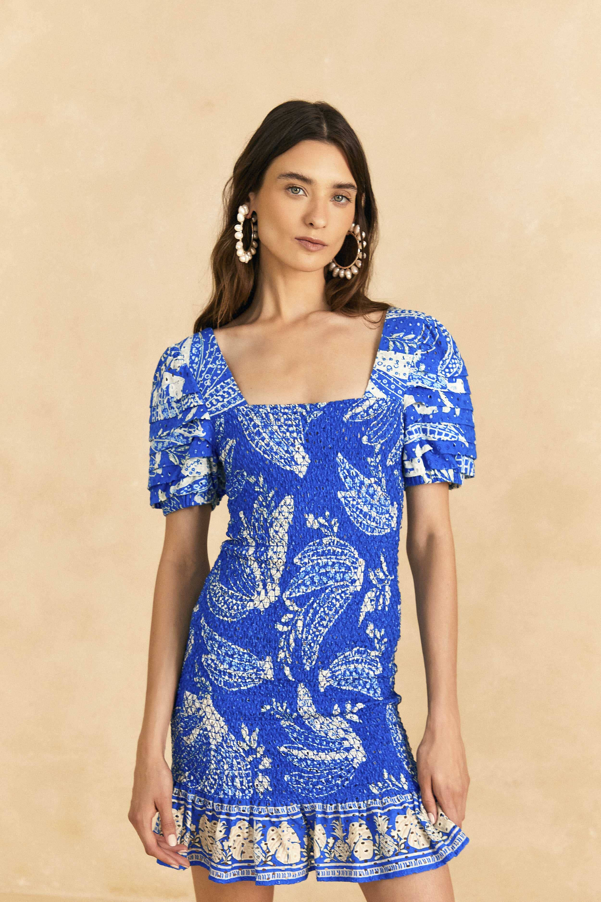 blue lace banana mini dress | FarmRio (US)