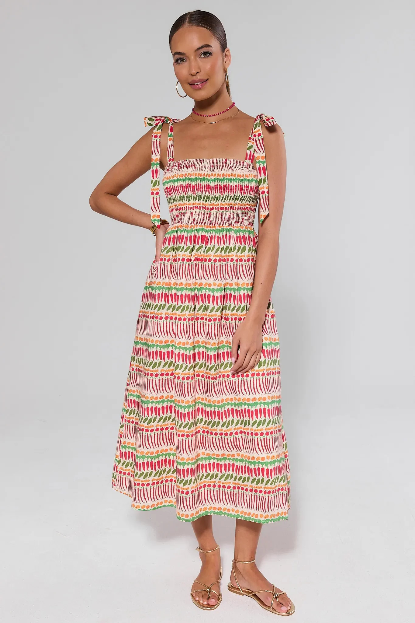 Multi Printed Smocked Maxi Dress | Avara