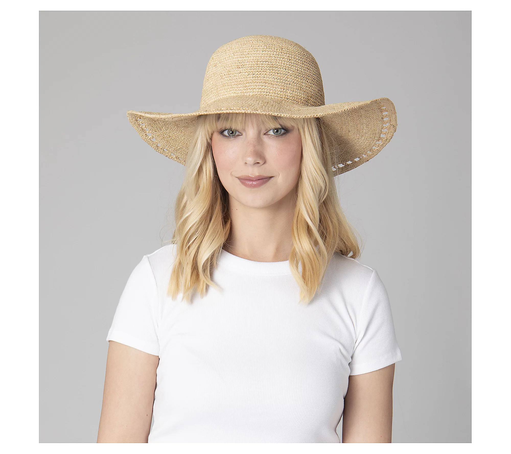 San Diego Hat Co. Raffia Round Crown Floppy Hat w/ Brim Detail | QVC