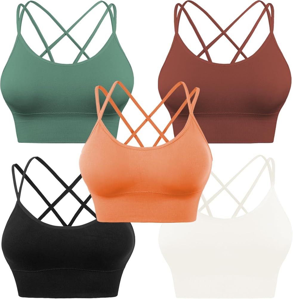 Evercute Cross Back Sport Bras Padded Strappy Criss Cross Cropped Bras for Yoga Workout Fitness L... | Amazon (US)