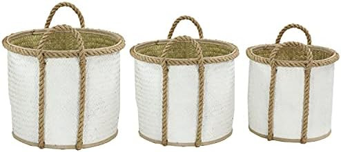 Deco 79 Large Handles, Organizing, Laundry Blanket Coastal Plant Fiber Storage Basket, S/3 17", 15", | Amazon (US)