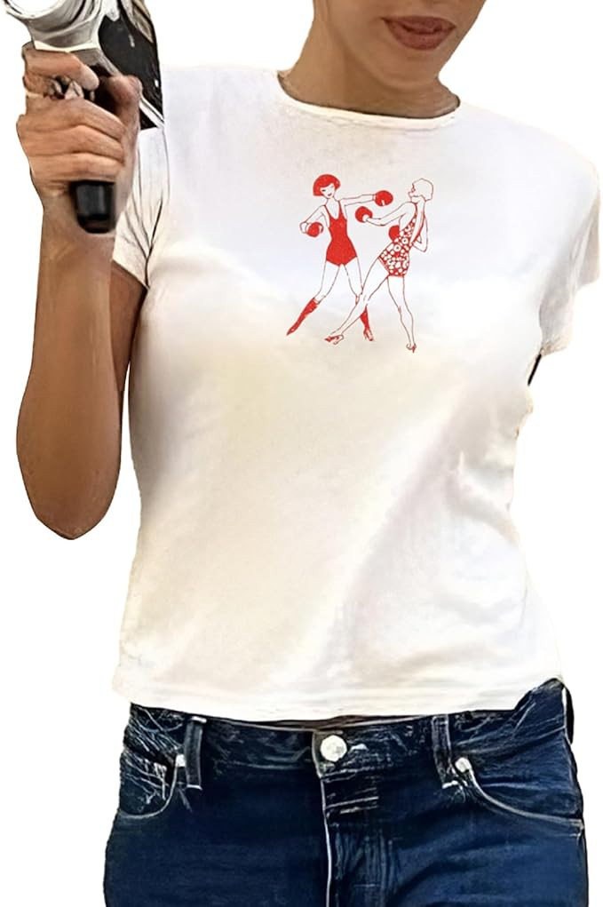 Women Y2k Print Baby Tees Cute Fruit Graphic Short Sleeve Crop Top Bow Printed Teen E Girl Aesthe... | Amazon (US)