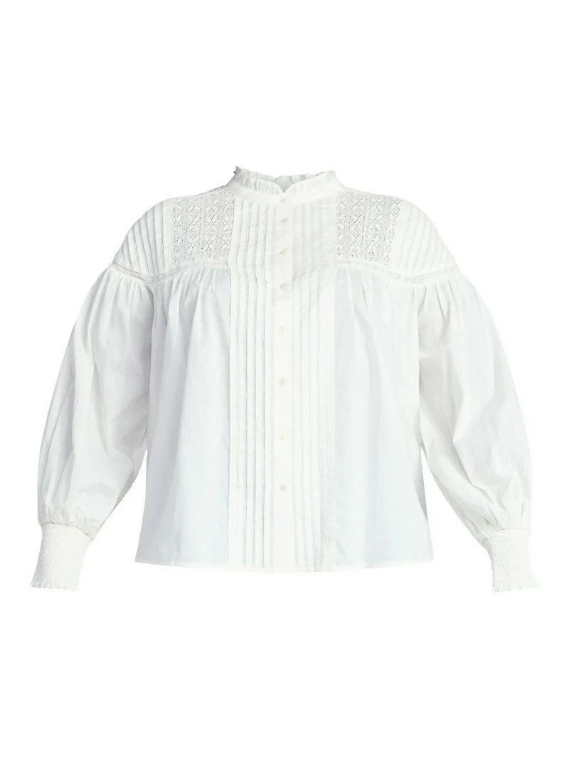 Terra & Sky Women's Plus Size Lace Inset Blouse with Long Sleeves, Sizes 0X-5X | Walmart (US)