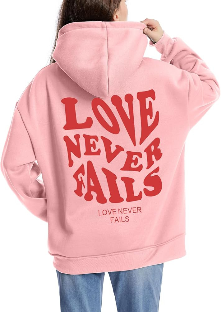 Tuislay Oversized Graphic Hoodies for Women Love Never Fails Cute Preppy Sweatshirt Aesthetic Tee... | Amazon (US)