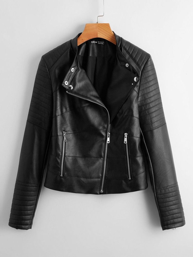 Zip Up Pu Moto Jacket | SHEIN
