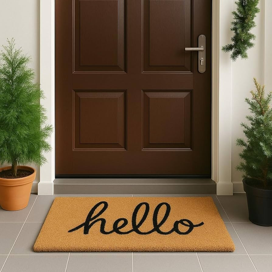 LuxUrux Hello Door Mat Outdoor Coco Coir Doormat, with Heavy-Duty PVC Backing - Natural - Perfect... | Amazon (US)