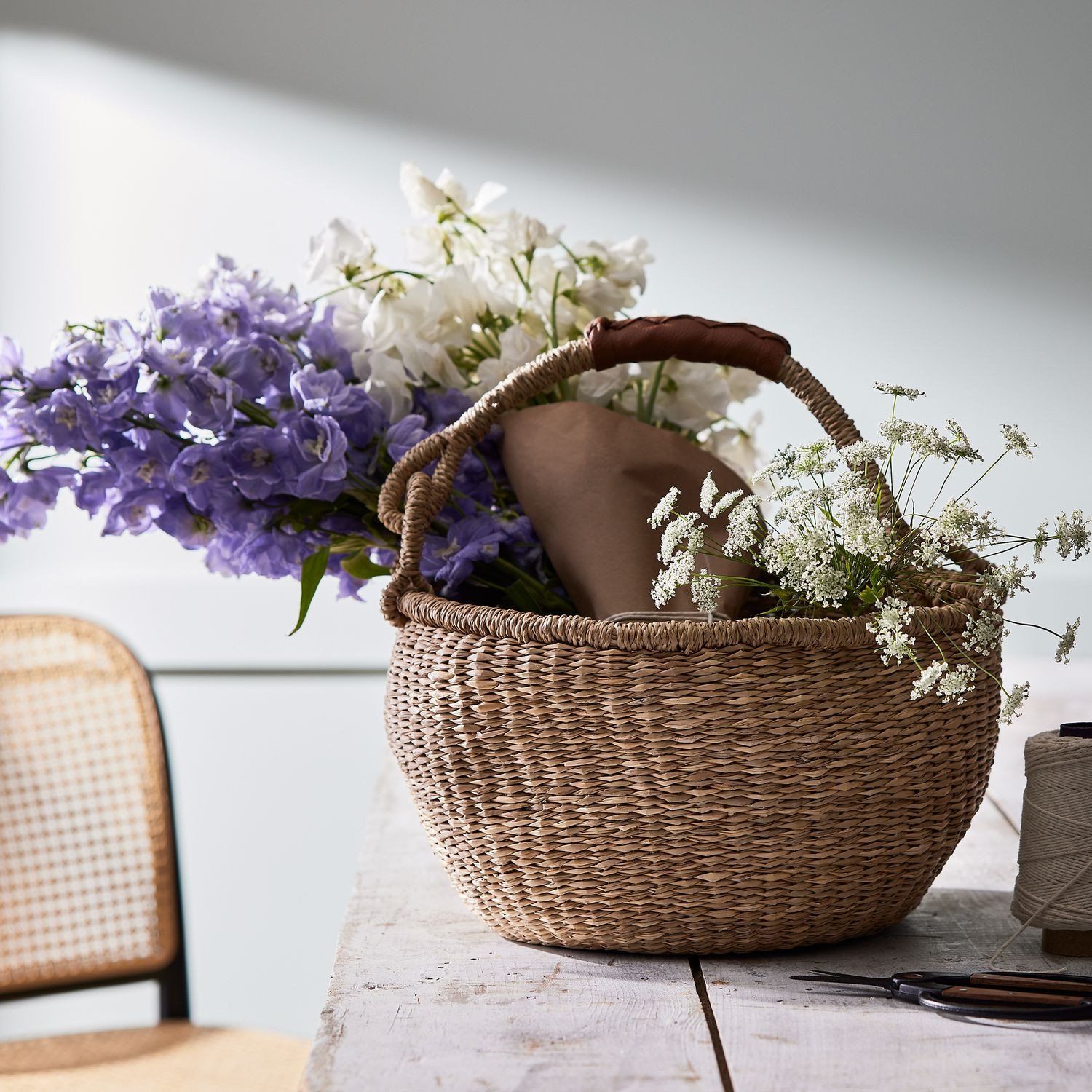 Olli Ella Handwoven Seagrass Market Basket, Seagrass, Vegan Leather | Food52