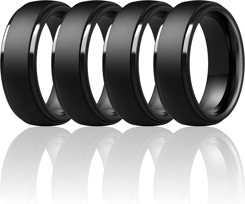 ThunderFit Silicone Rings for Men - 7 Rings / 4 Rings / 1 Ring Step Edge Rubber Wedding Bands 10m... | Amazon (US)