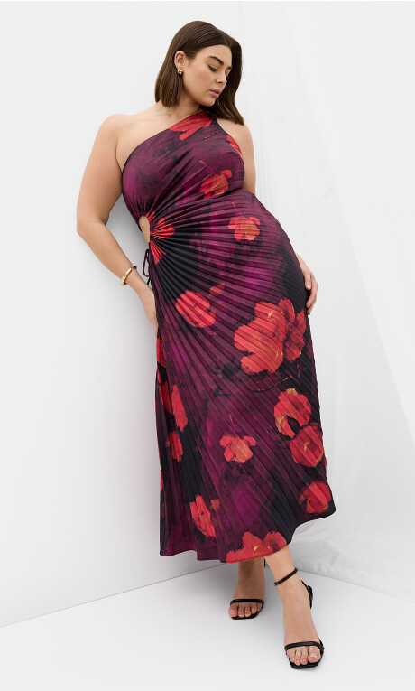 Aliza Floral Print Pleat Maxi Dress - ruby | City Chic