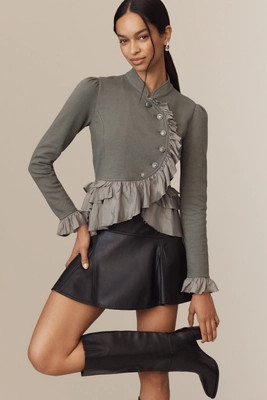 By Anthropologie Curved Ruffle Military Cardigan Top | Anthropologie (US)