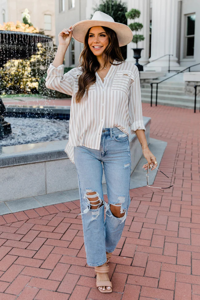 Cameron Light Wash High Rise Distressed Dad Jeans | Pink Lily