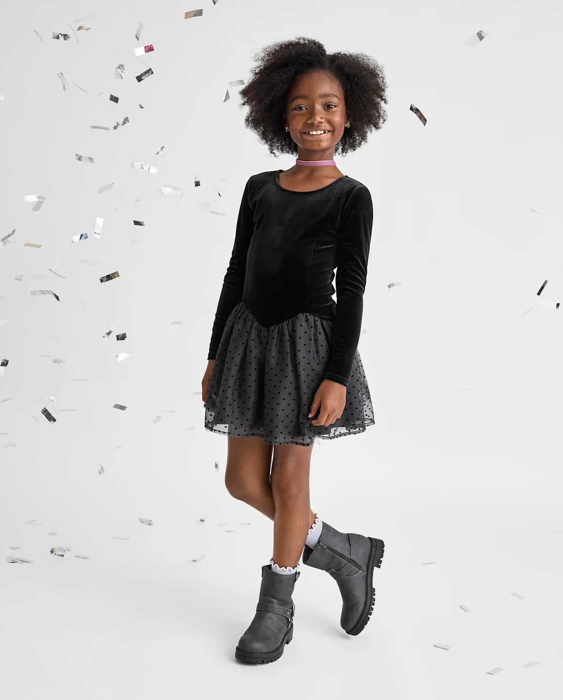Girls Flocked Polka Dot Drop Waist Tutu Dress - black | The Children's Place