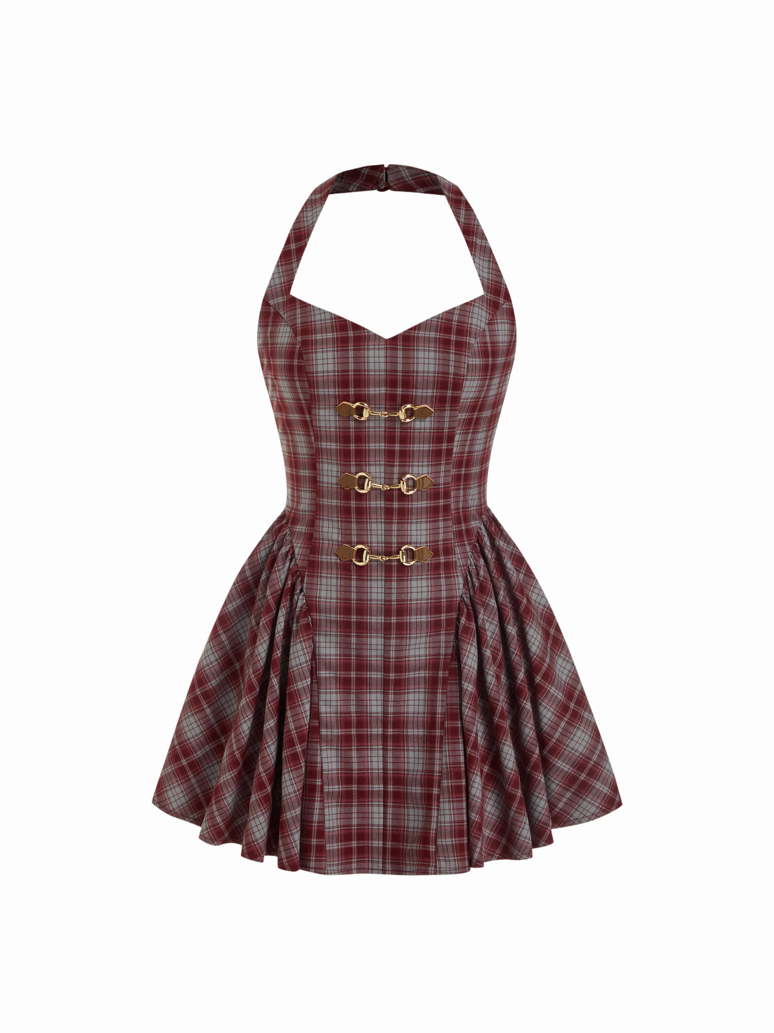 Plaid Halter Neckline Lace Up Milkmaid Mini Dress | Cider