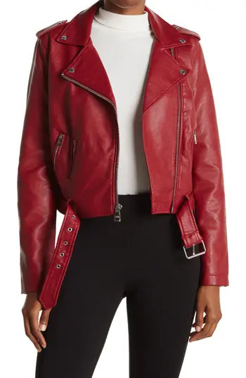 Levi's® Faux Leather Fashion Belted Moto Jacket in Deep Red at Nordstrom Rack, Size X-Small | Nordstrom Rack