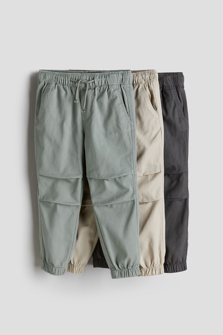 3-pack Cotton Joggers - Dusty khaki green/dark gray - Kids | H&M US | H&M (US + CA)