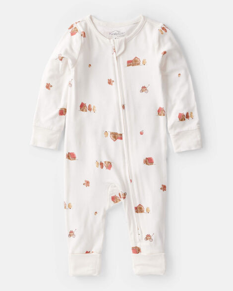 Baby Fall Print PurelySoft Long-Sleeve 2-Way Zip Sleep & Play Pajamas - White | Carter's Inc